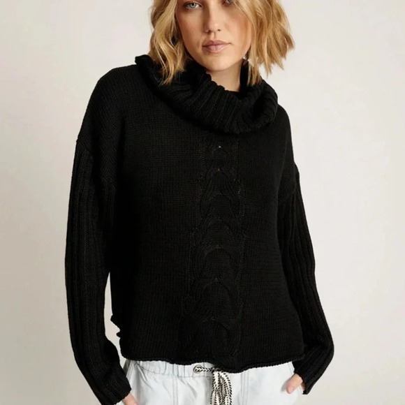 One Teaspoon NWT Classic Chunky Roll Neck Knit Sweater LARGE in black - Picture 1 of 10